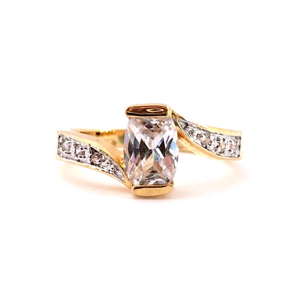 Vtg Elongated Cushion Cz Gold Plated Bypass Ring 9
